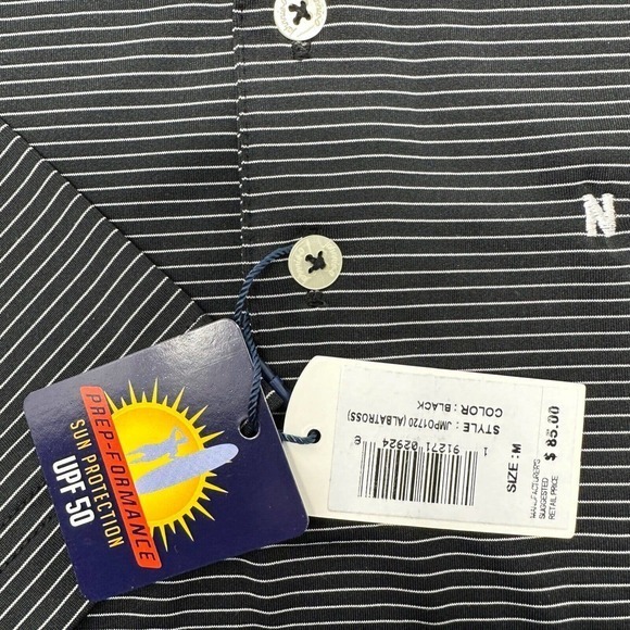 NWT Johnnie-O Albatross Black Pin-Striped Polo Embroidery Size Medium UPF 50 - Picture 8 of 9